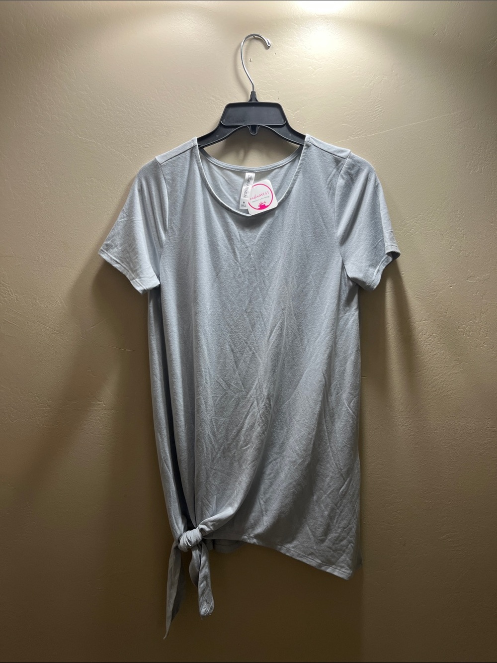 Knot-Hem Short Sleeve Tunic — Light Gray